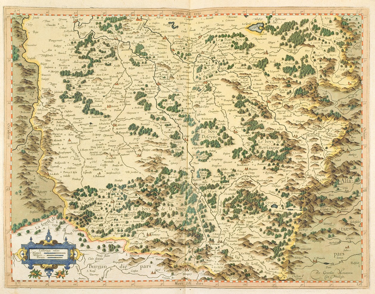 Lorraine-kartta, julkaisusta "Atlas tai kosmografiset heijastukset maailman luomisesta ja valmistamisesta", julkaisi Hondius vuonna 1632 tekijältä Gerardus Mercator