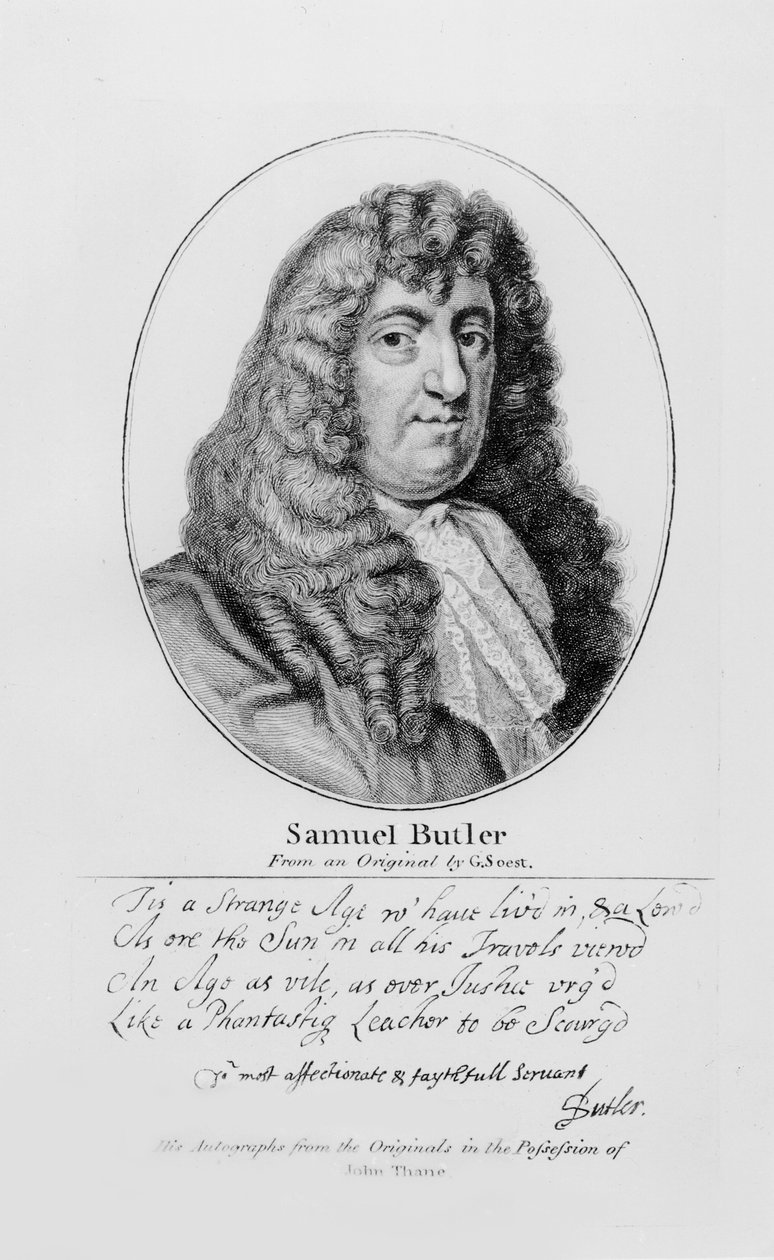Samuel Butlerin (1612-80) muotokuva ja näyte hänen käsialakirjoistaan tekijältä Gerard Soest