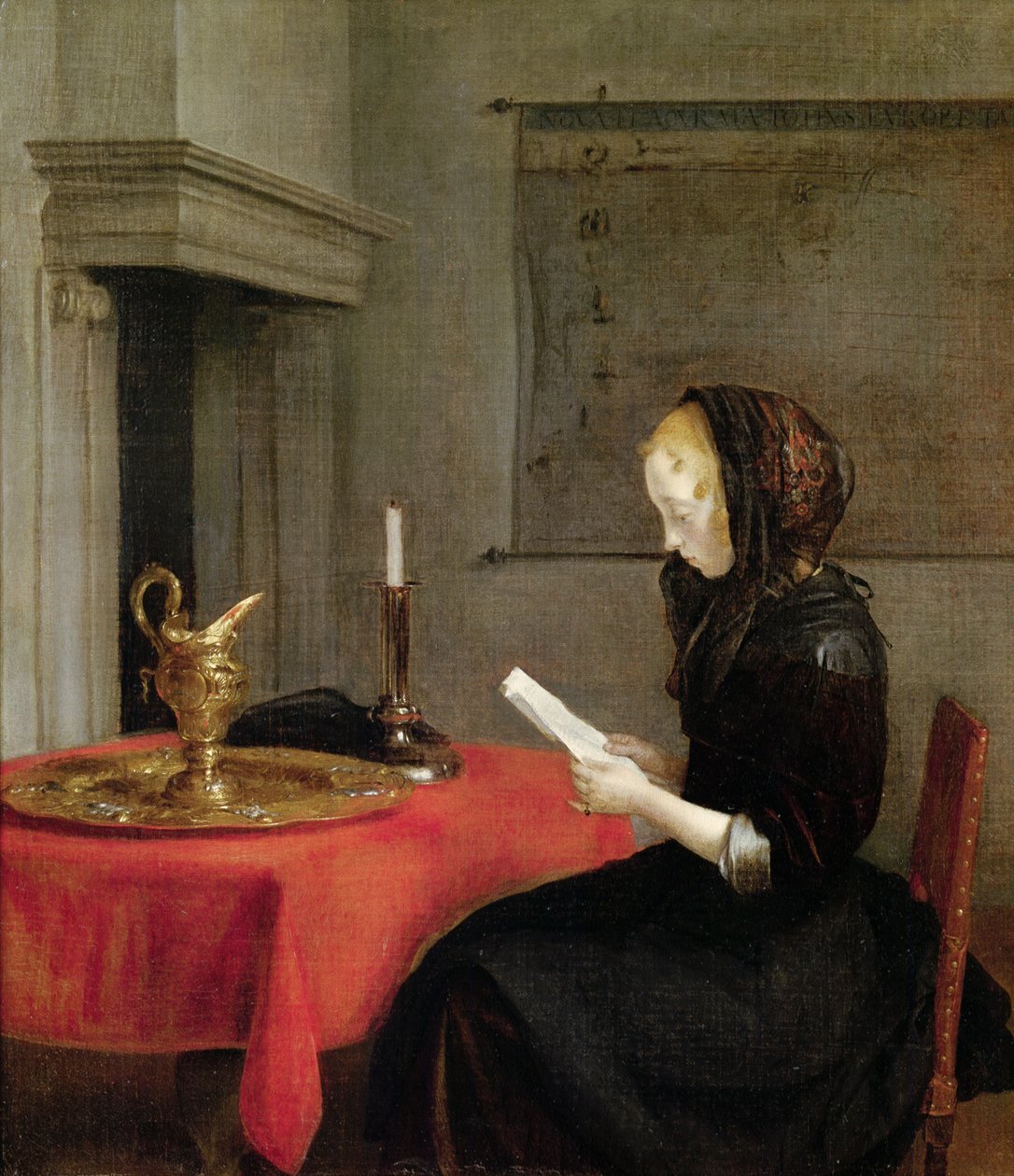 Woman Reading, n. 1662 tekijältä Gerard ter Borch