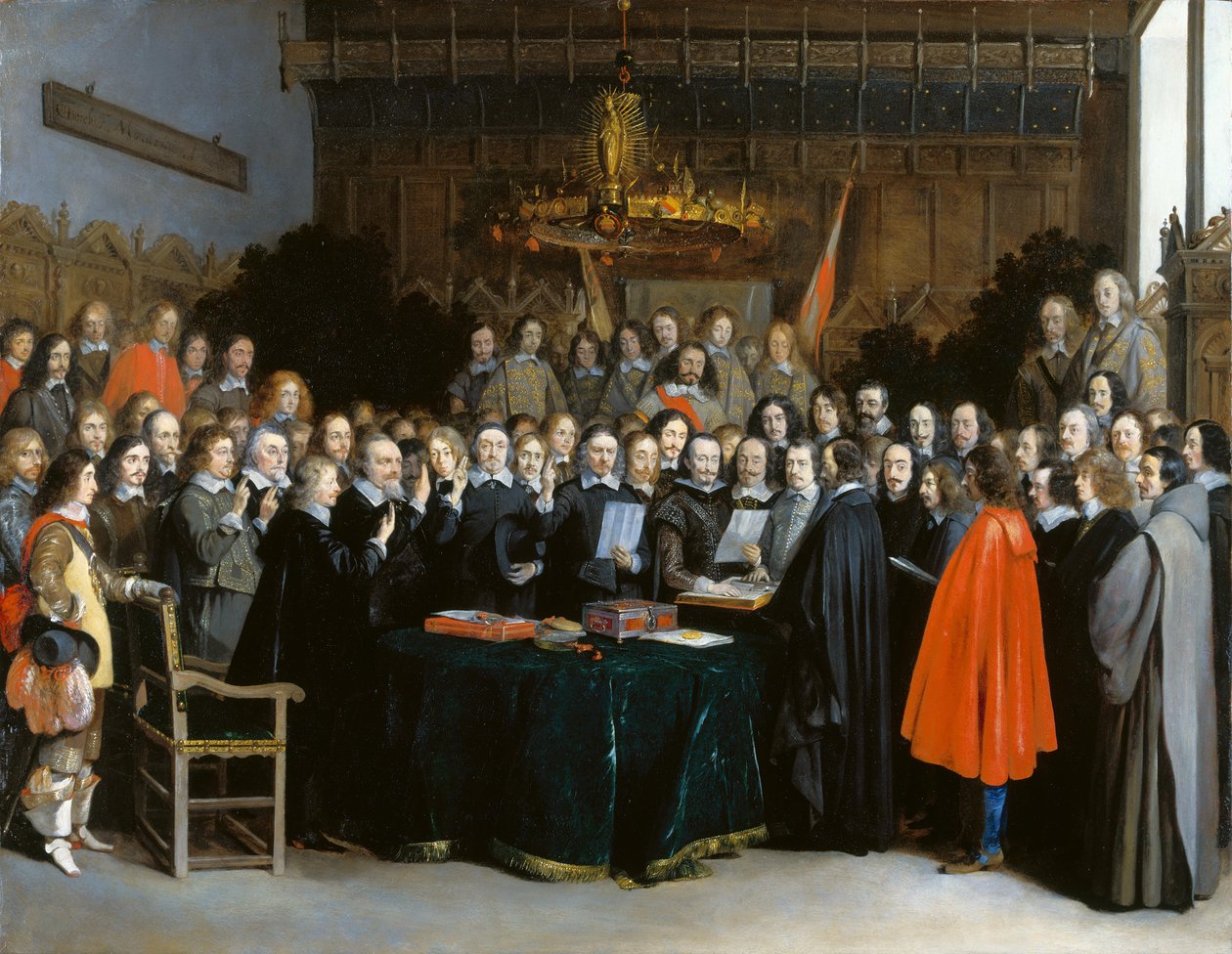Munsterin sopimuksen ratifiointivalan vannominen 1648 (öljy kuparille) tekijältä Gerard ter Borch