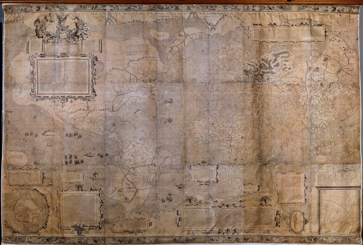 Maantieteellinen kartta maailmasta. Hollannin koulukunnan kartta Gerard Mercatorin (1512-1594) projektiosta tekijältä Gerard (after) Mercator