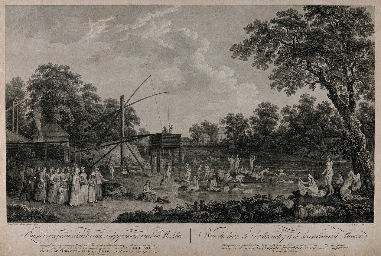 Näkymä Serebryanicheskaya-kylpylöistä Moskovassa, 1796. tekijältä Gerard Barthe de la