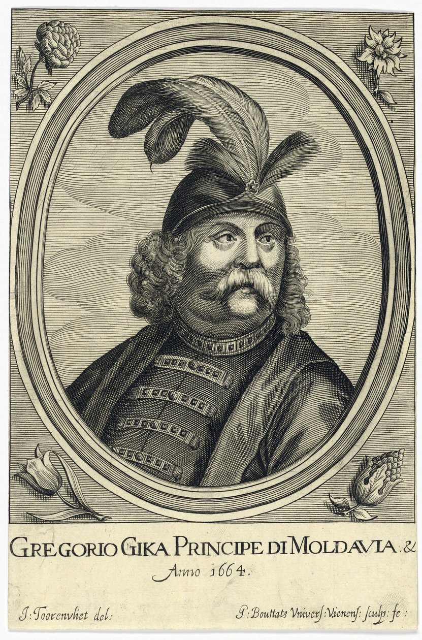 Grigore I Ghica (Ghika) (1628-1675), Wallachian prinssi par Bouttats, Gerard (n. 1630-1668 jälkeen). Kuparikaiverrus, n. 1664, Yksityiskokoelma tekijältä Gerard Bouttats