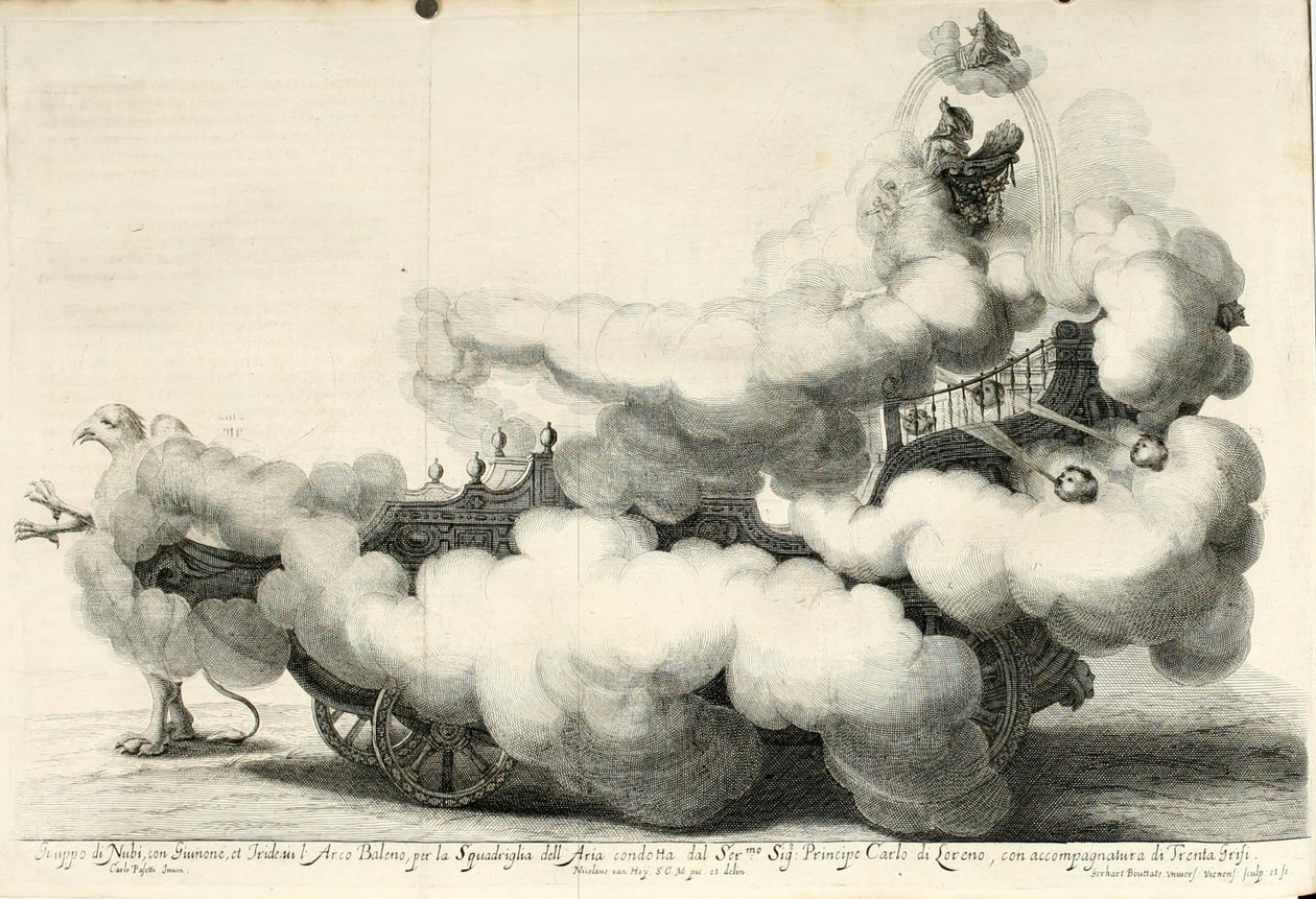 Voittokiista ilmasta ja vedestä. Iloinen juhla hevosen selässä - Vaunut (1667) tekijältä Gerard Bouttats