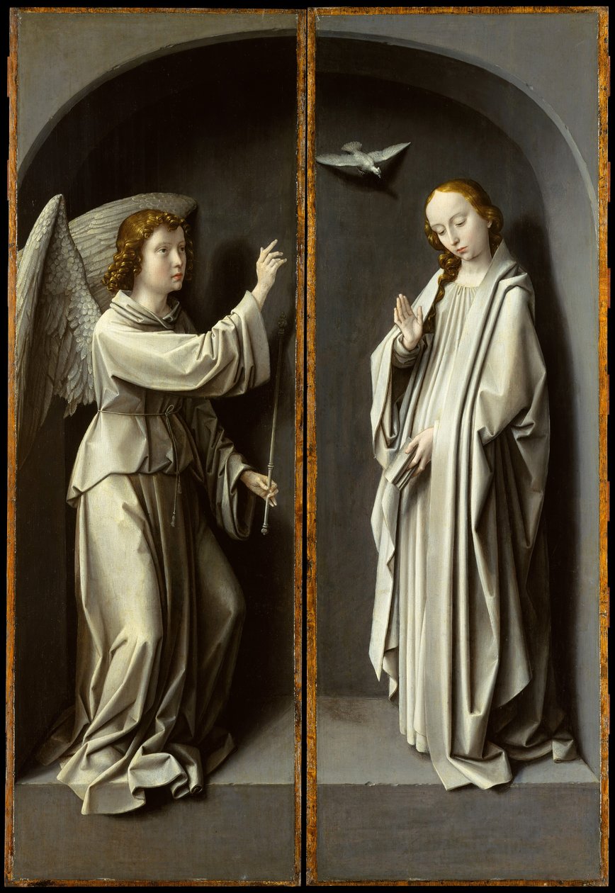 Arkkienkeli Gabriel, Neitsyt Annunciate, n. 1510. tekijältä Gerard David