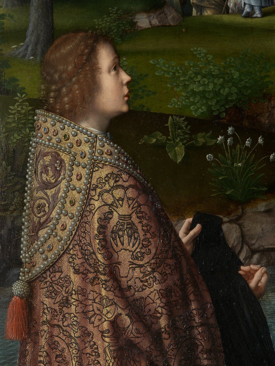 Yksityiskohta Kristuksen kasteen keskuspaneelista, n. 1502-08 (öljy paneelille) tekijältä Gerard David