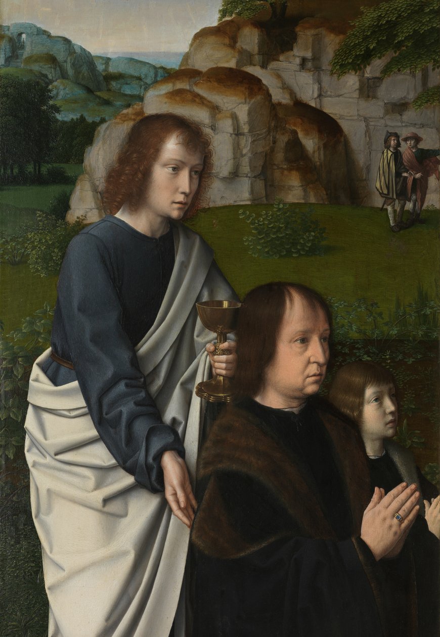Yksityiskohta vasemman paneelin Kristuksen kasteesta, n. 1502-08 (öljy paneelissa) tekijältä Gerard David