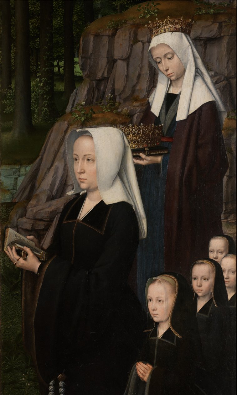 Yksityiskohta oikeanpuoleisesta paneelista Kristuksen kasteesta, n. 1502-08 (öljy paneelille) tekijältä Gerard David
