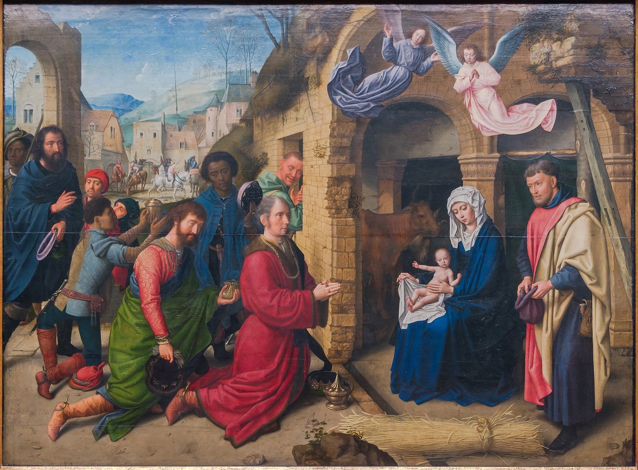 Saksa: Die Anbetung der Könige (jäljennös Hugo van der Goesin mukaan) Magi Adoration of the Magi (Pyhien palvominen) tekijältä Gerard David