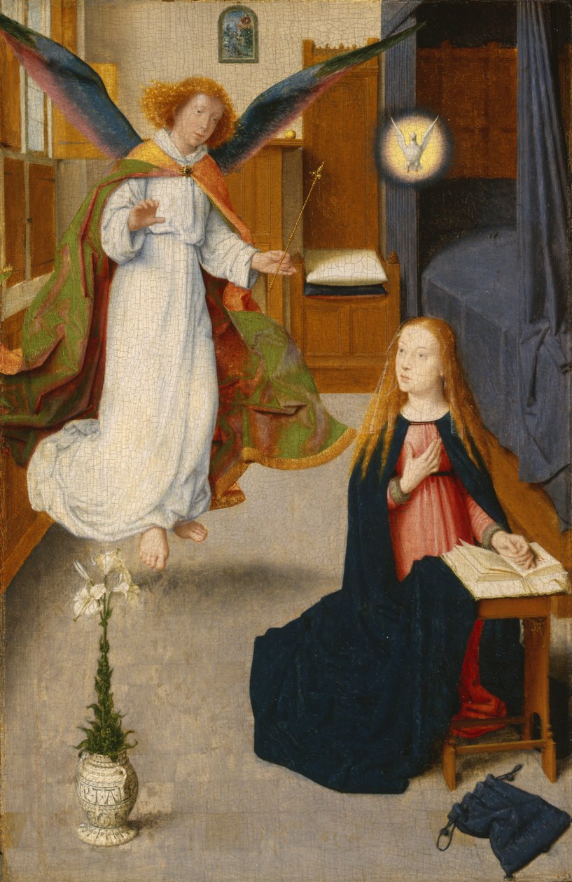 The Annunciation, n. 1490 (öljy tammilevylle) tekijältä Gerard David