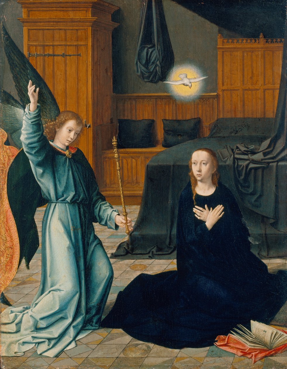 The Annunciation, n. 1509 (sekoitettu media tammella) tekijältä Gerard David