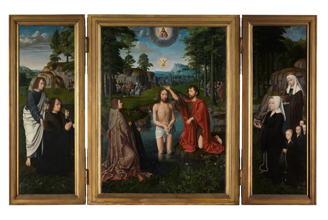 Kristuksen kaste, n. 1502-08 (öljy paneelille) tekijältä Gerard David