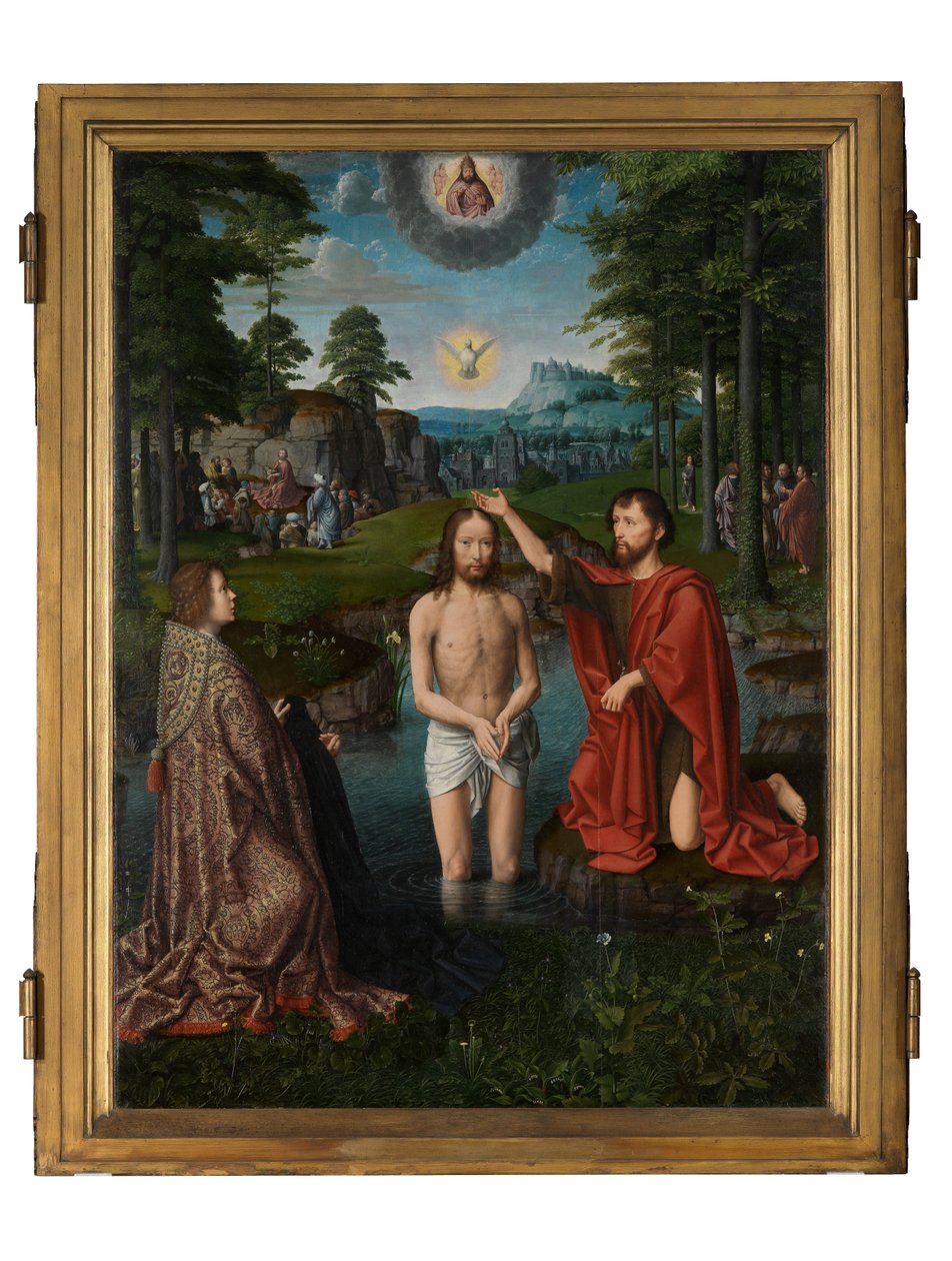 Kristuksen kaste, n. 1502-08 (öljy paneelille) tekijältä Gerard David