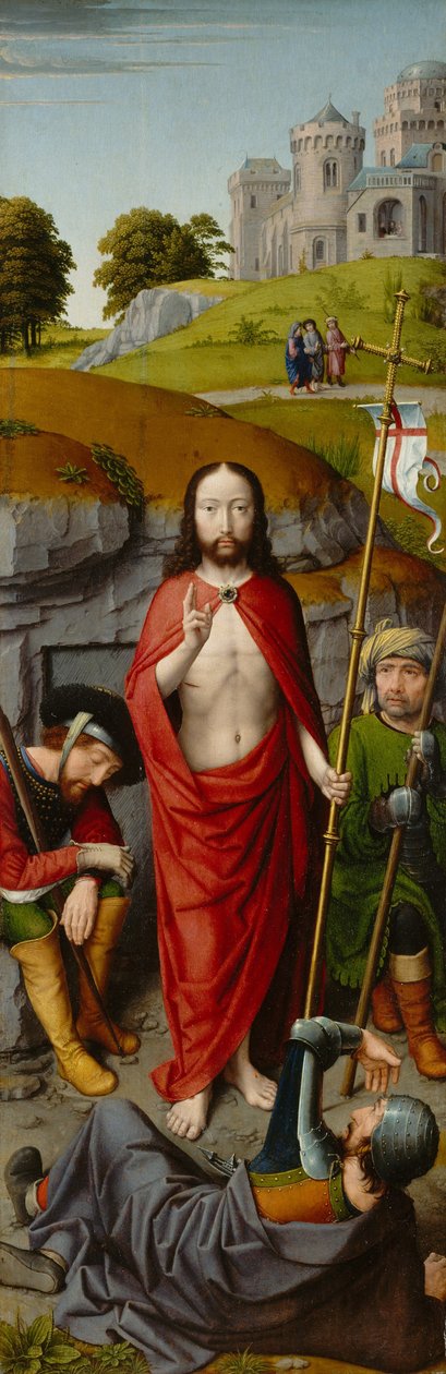 Ylösnousemus ja Emmauksen pyhiinvaeltajat, noin 1510 (öljy tammipaneelille). tekijältä Gerard David