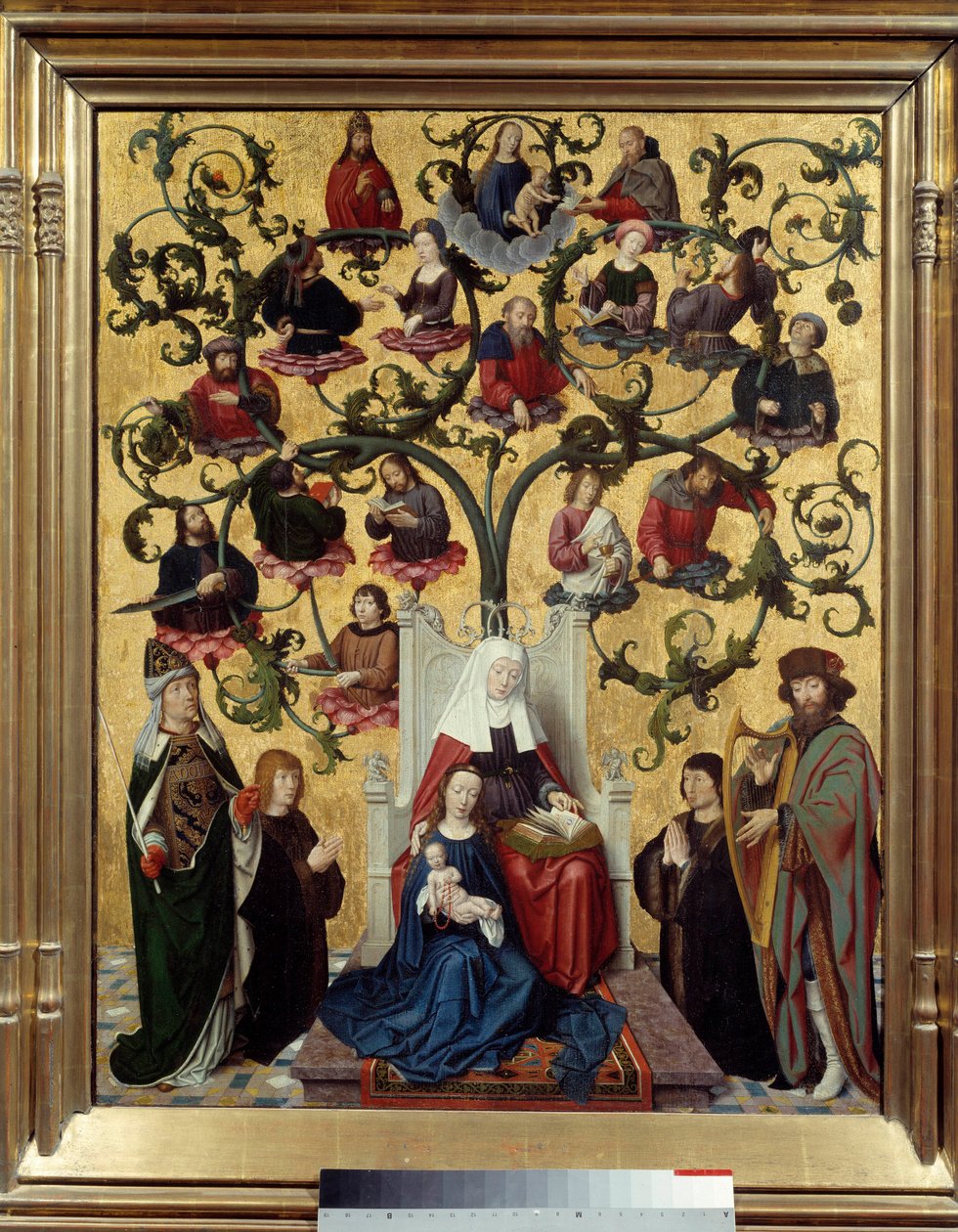 Pyhän Annan linja Kuvaus Pyhän Annan, Marian äidin, sukupuusta. Gerard Davidin (1460-1523) maalaus puulle. 1483. Su. 0,88 x 0,69 Lyon, Musee des Beaux Arts tekijältä Gerard David