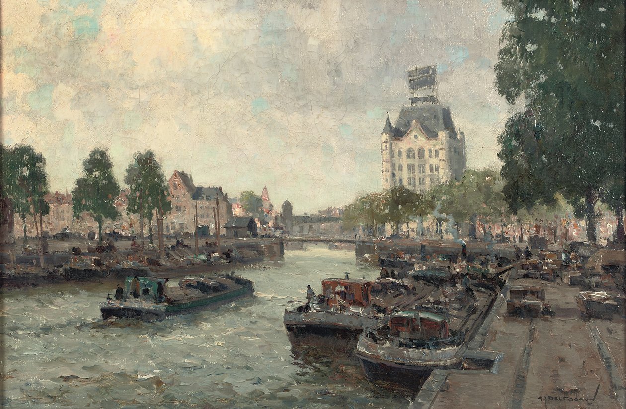 Näkymä Witte Huisille, Rotterdam (öljy kankaalle) tekijältä Gerard Delfgaauw