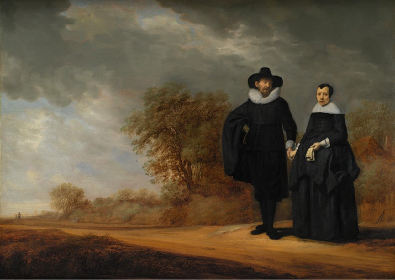 Burgomestari Cornelis Damasz. van der Gracht ja hänen vaimonsa Jopken Jacobs maisemassa tekijältä Gerard Donck