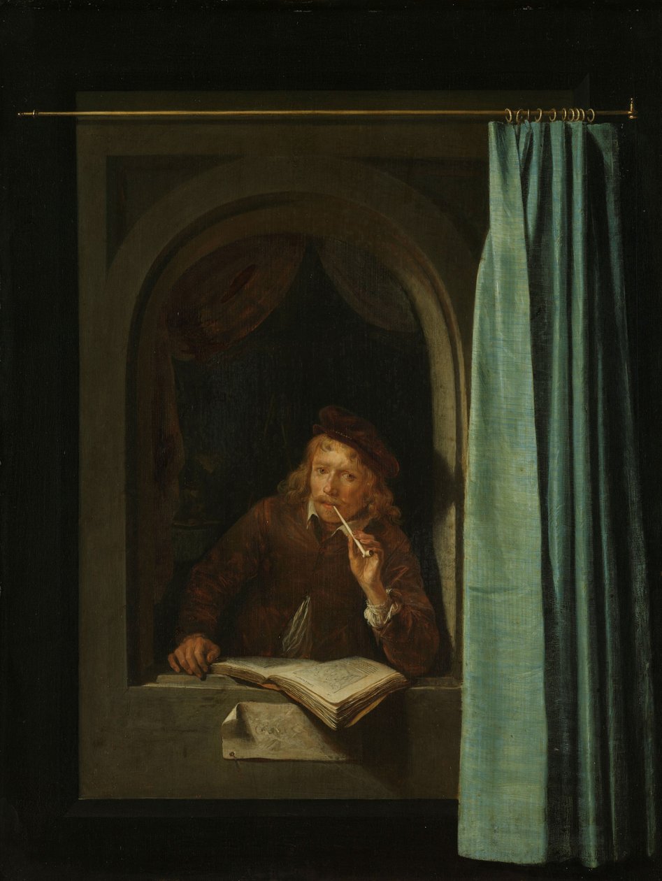 Mies polttaa piippua. Omakuva, 1650. tekijältä Gerrit Dou