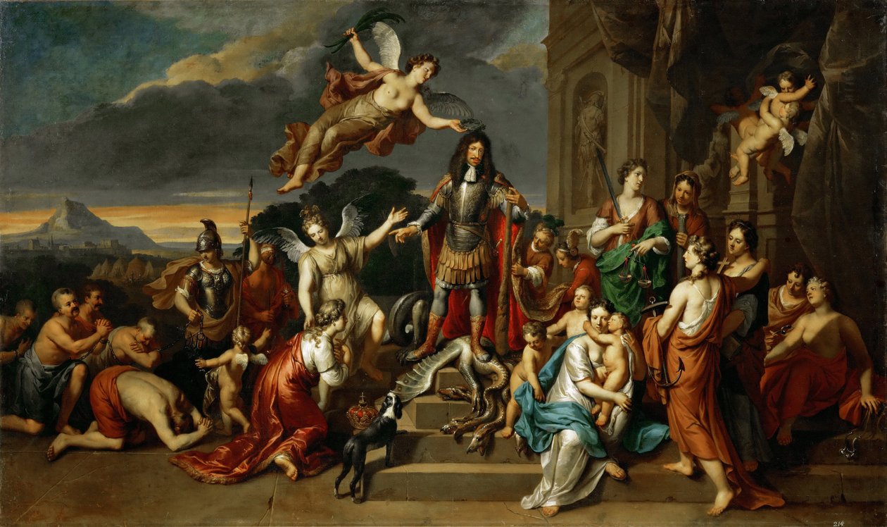 Allegoria Pyhän Imperiumin keisari Leopold I:n hallituskaudesta (Pyhä valtakunta) (Leopold I Habsburgilainen) (1640-1705), Pyhän Rooman keisari - Hoet, Gerard (1648-1733) allegoria keisari Leopold I:n hallituskaudesta, n. 1672 - Öljy kankaalle tekijältä Gerard Hoet