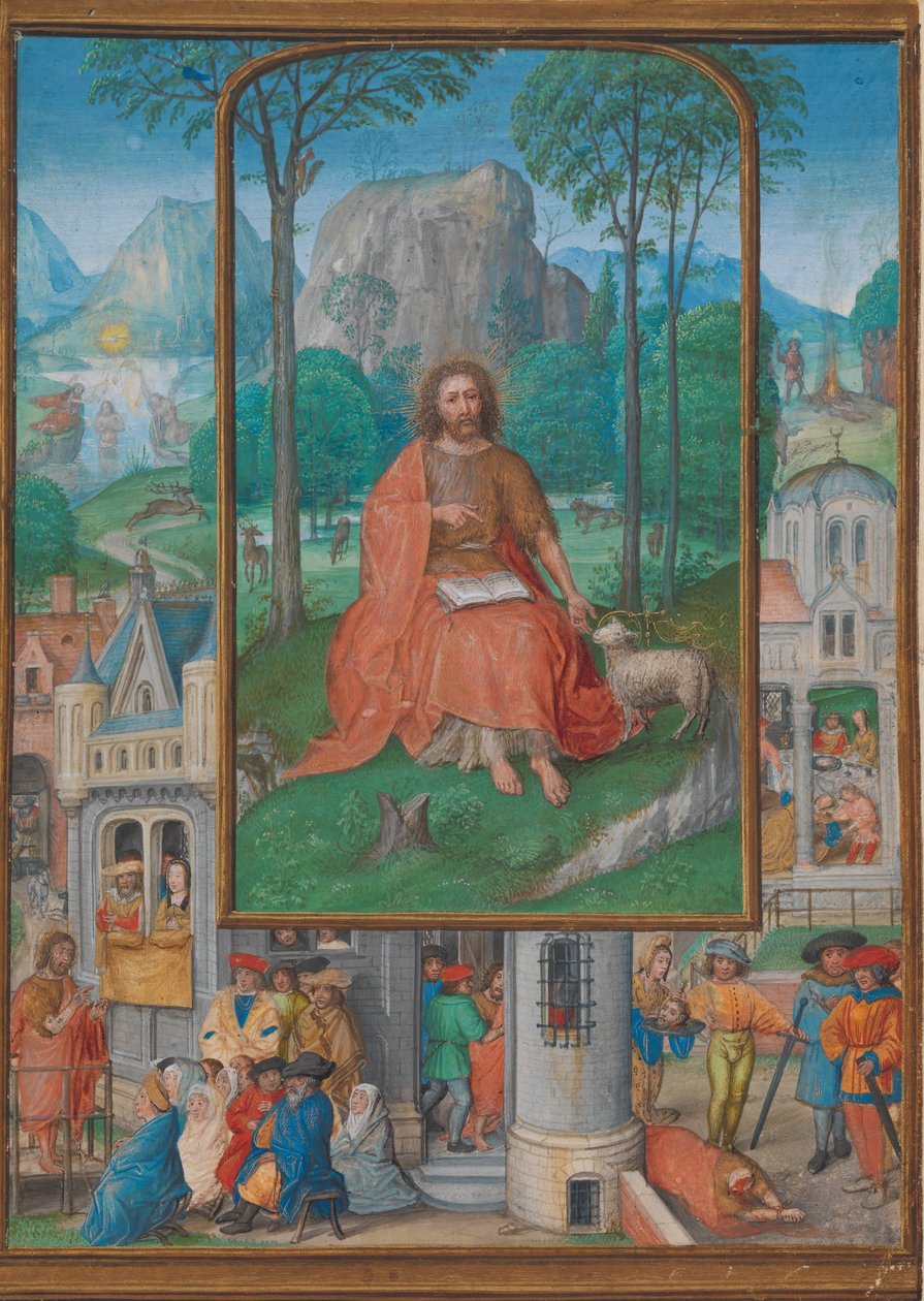 Käsikirjoitus valaistus kohtauksilla Pyhän Johannes Kastajan elämästä, n. 1515. tekijältä Gerard Horenbout