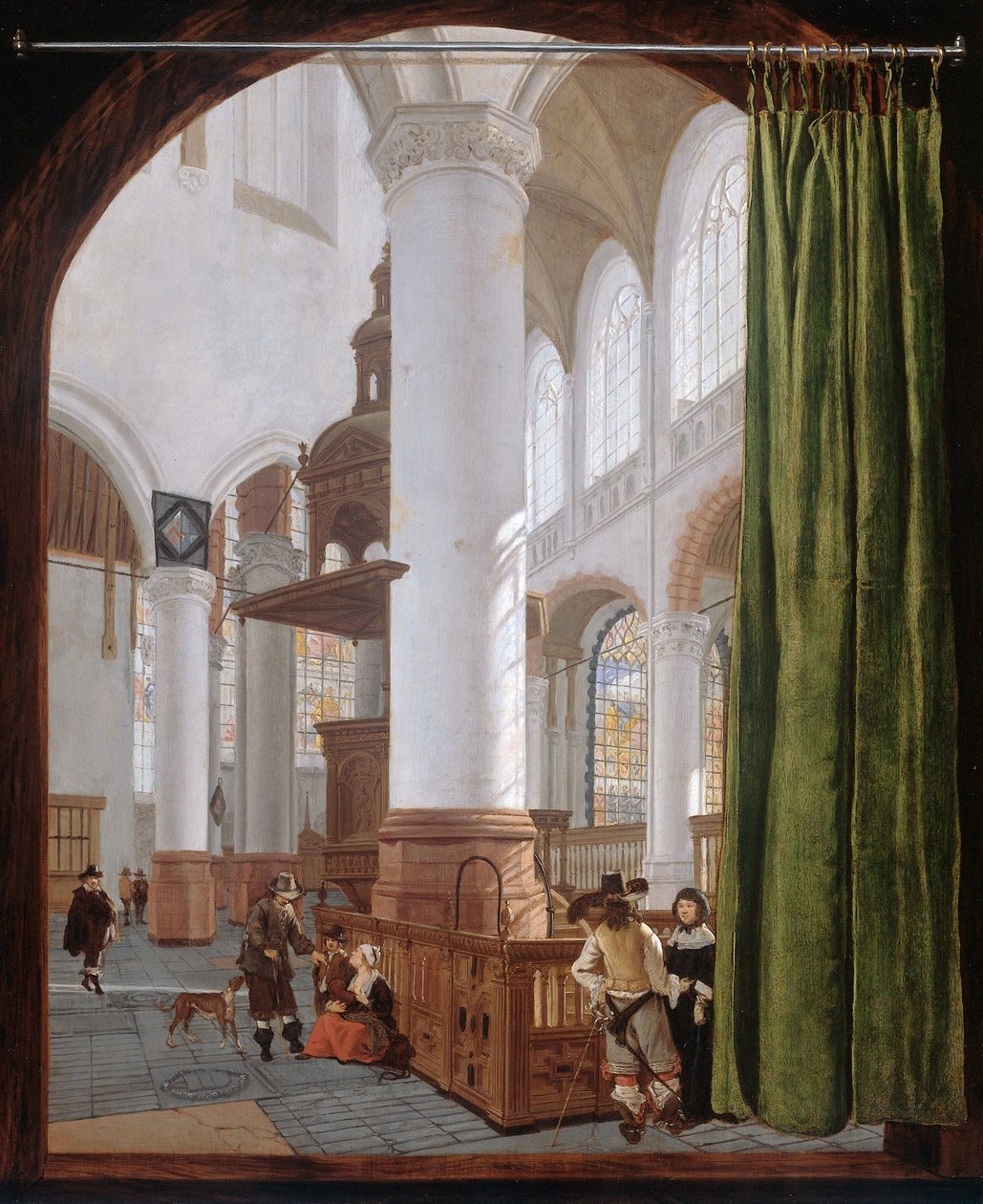 Hollanti: Interieur van de Oude Kerk in Delft, 1654 Delftin vanhan kirkon sisätilat tekijältä Gerard Houckgeest