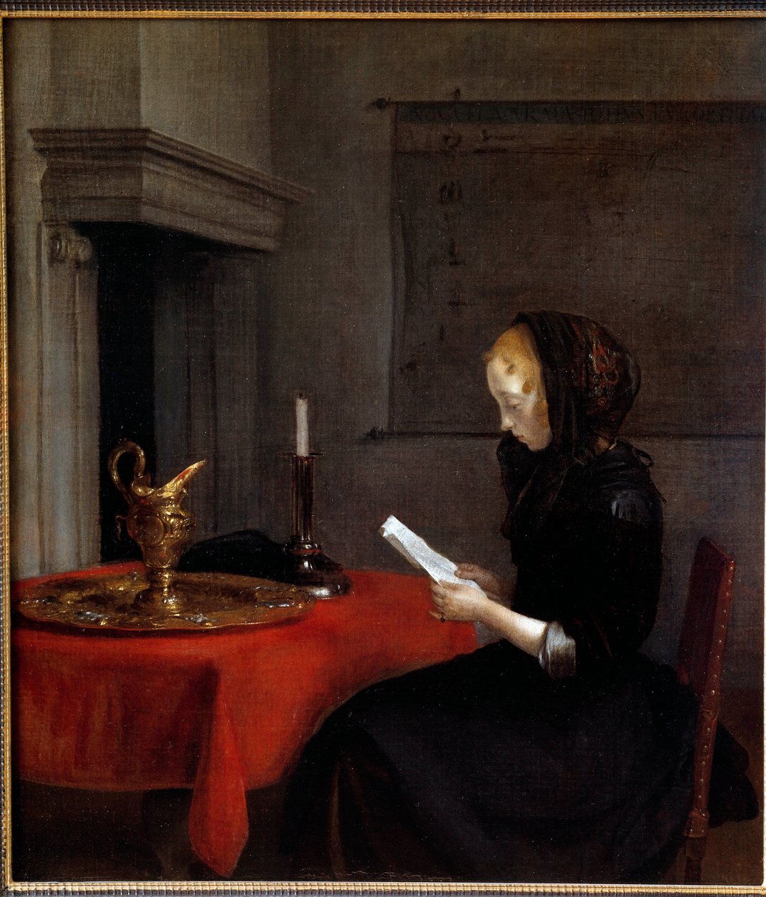 Nainen lukee kirjettä. Hollantilaisen Gerard Ter Borchin (1617-1681) maalaus tekijältä Gerard ter Borch