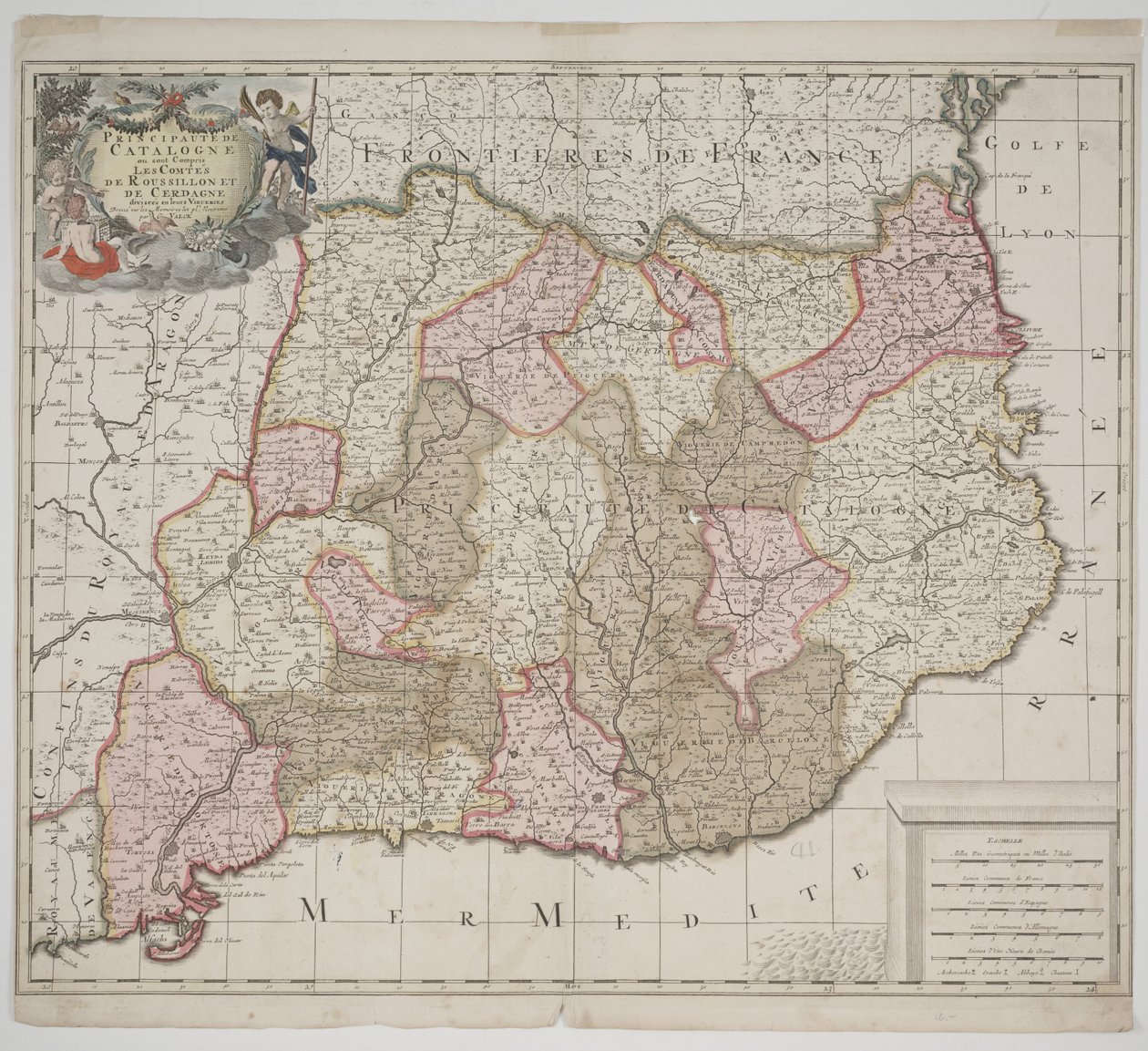 Katalonian ruhtinaskunta, n. 1702 (käsinvärinen etsaus) tekijältä Gerard Valck