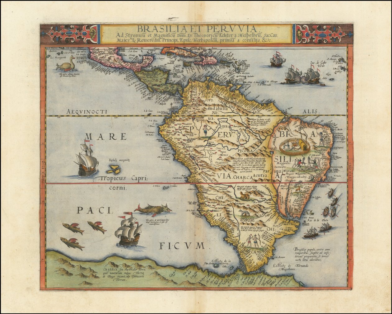 Etelä-Amerikan kartta, 1593 tekijältä Gerard de Jode