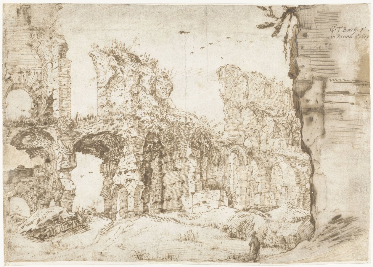 Rooman Colosseumin rauniot sisältä katsottuna tekijältä Gerard ter Borch
