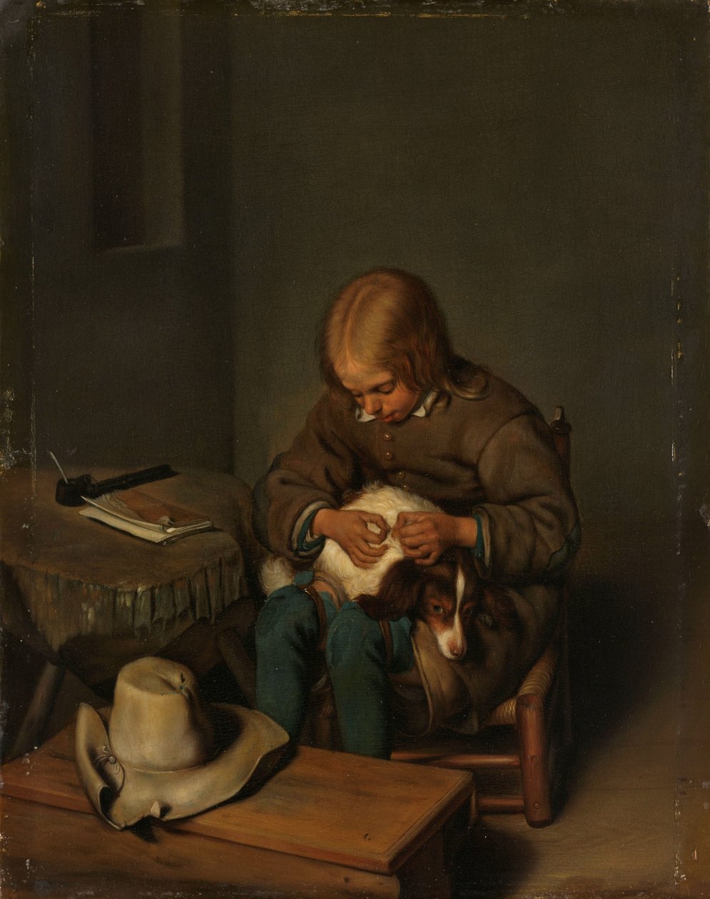 Poika kirpputtaa koiraa tekijältä Gerard ter Borch (II) (copy after)