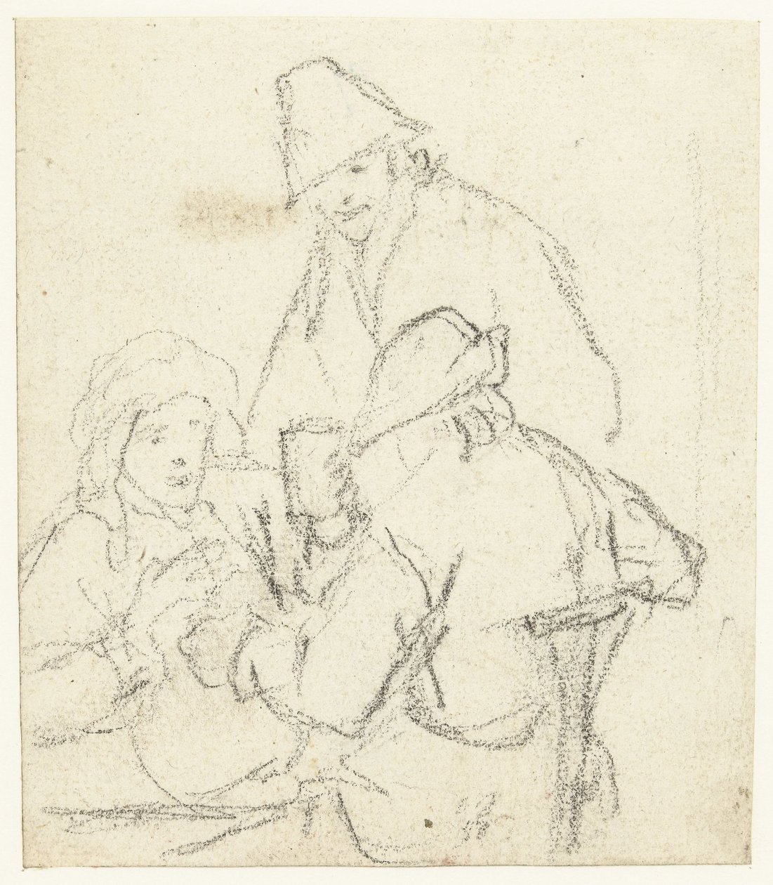 Kolme juovaa maanviljelijää pöydän ympärillä tekijältä Gerard ter Borch (II) (possibly)