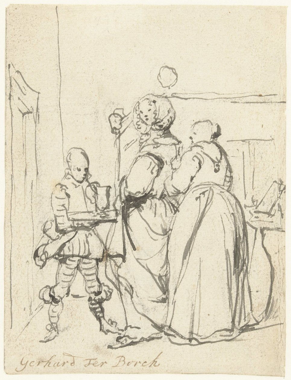 Nainen työskentelee wc:ssä tekijältä Gerard ter Borch (II)