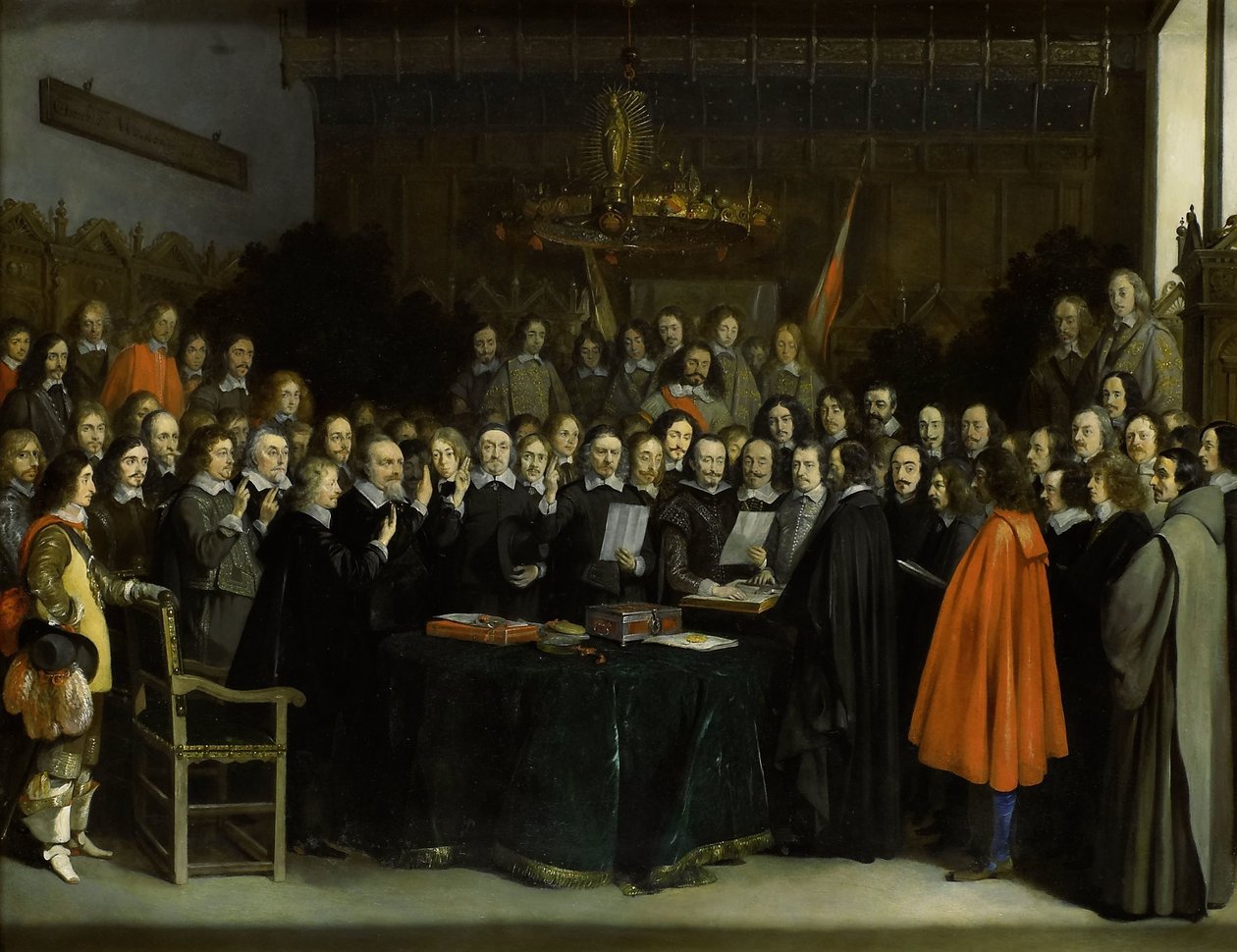 Munsterin sopimuksen ratifiointi Münsterin rauhanvala vuonna 1648 tekijältä Gerard ter Borch (II)