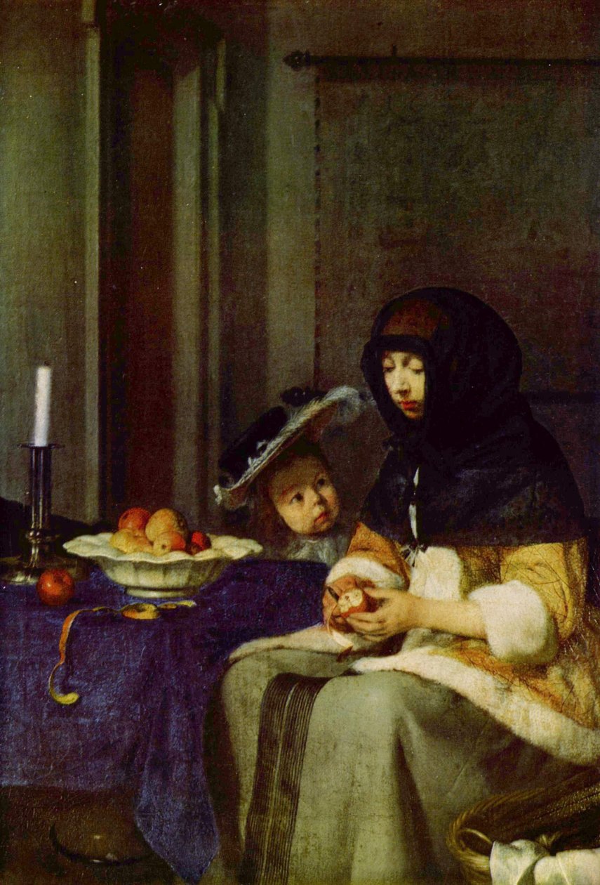 Saksan kieli: Apfelschälerin Omenankuorimaveitsi tekijältä Gerard ter Borch