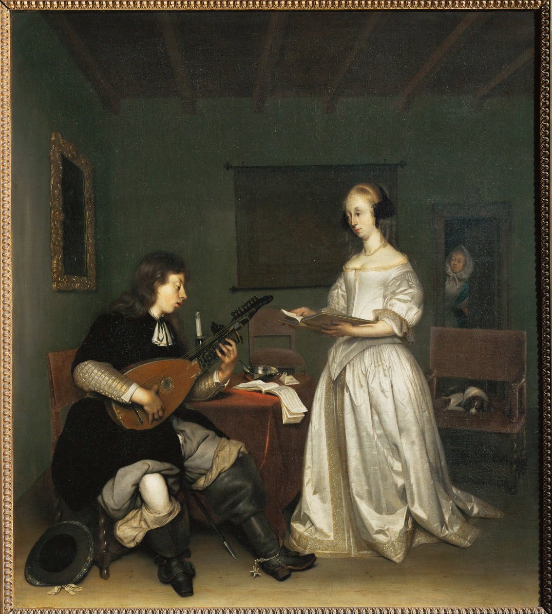 Kaksikko: laulaja ja teorbo luuttusoittaja ... tekijältä Gerard ter Borch or Terborch