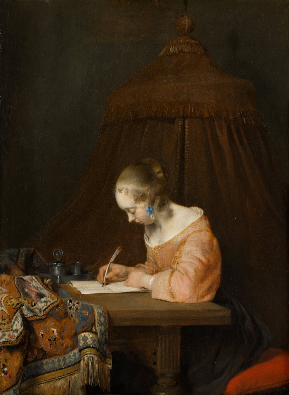 Nainen kirjoittamassa kirjettä, n. 1655 tekijältä Gerard ter Borch