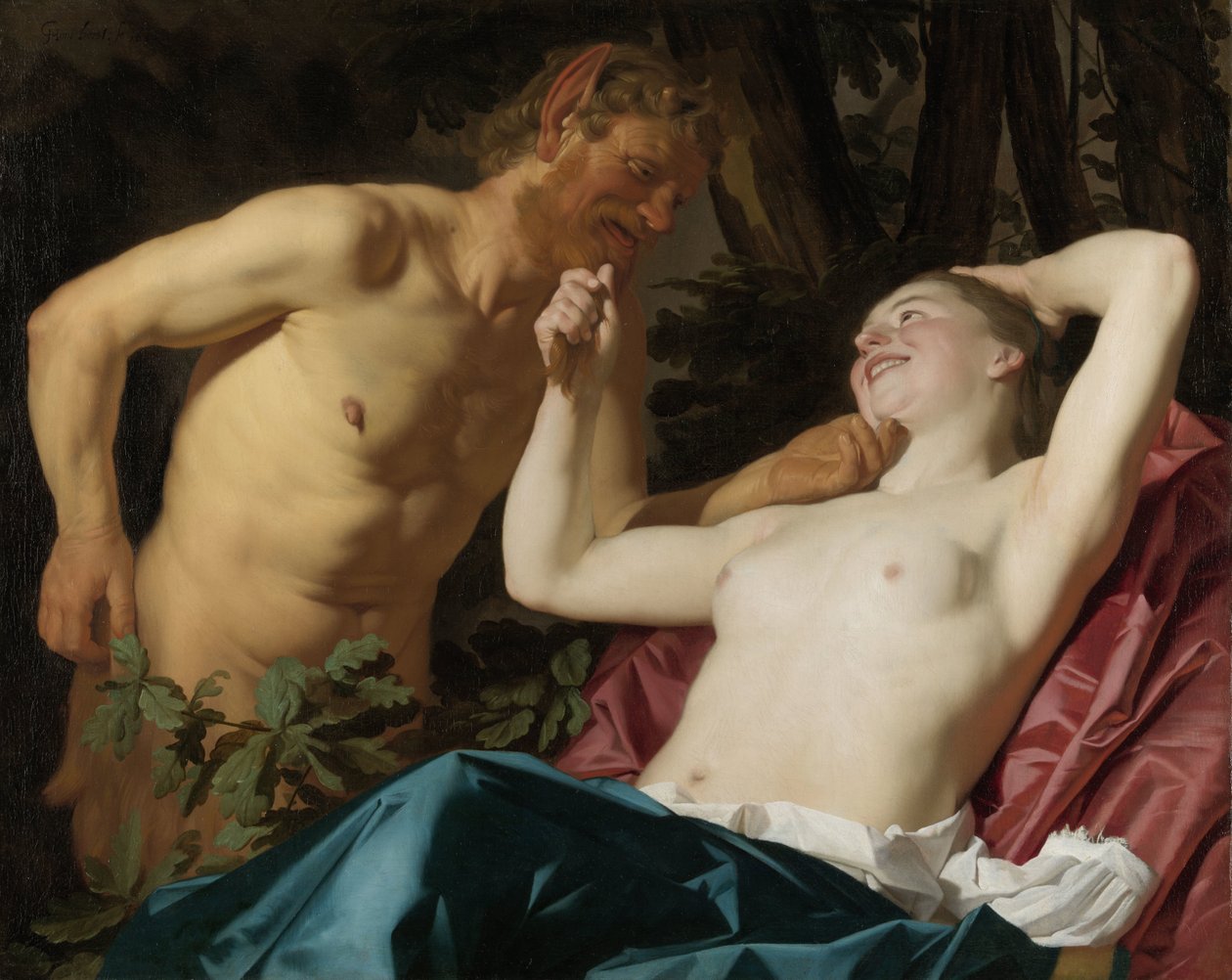 Satyr ja Nymfi tekijältä Gerard van Honthorst (signed by artist)