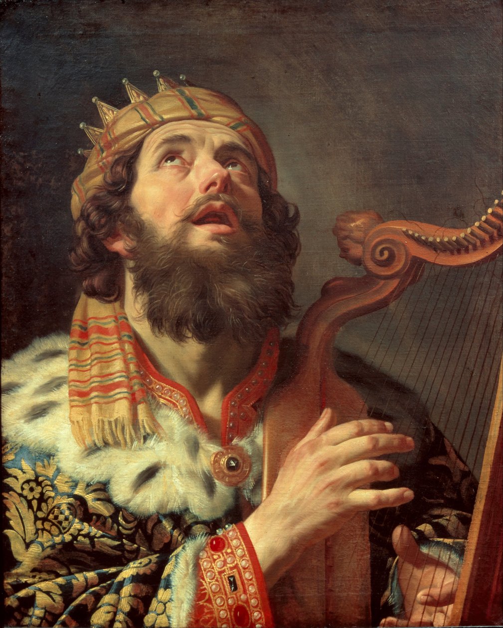 Hollanti: Harpspelende koning David Kuningas David soittaa harppua tekijältä Gerard van Honthorst