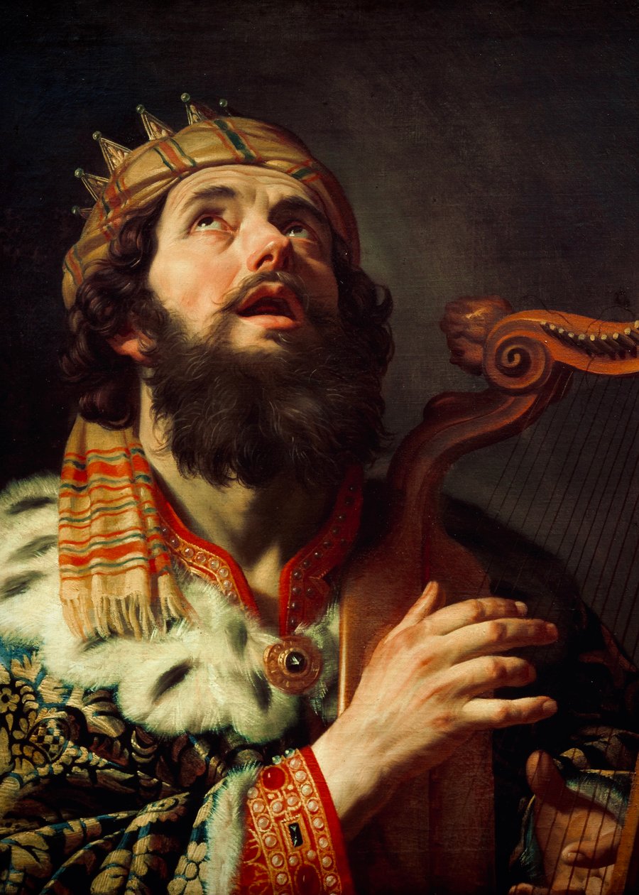 Hollanti: Harpspelende koning David Kuningas David soittaa harppua tekijältä Gerard van Honthorst