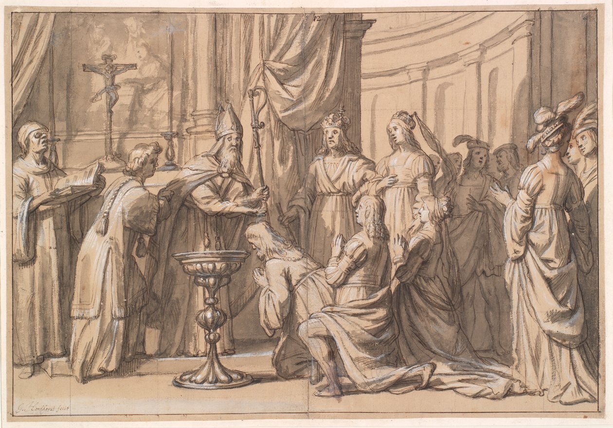Harold Klak ja hänen perheensä kastetaan Mainzissa tekijältä Gerard van Honthorst