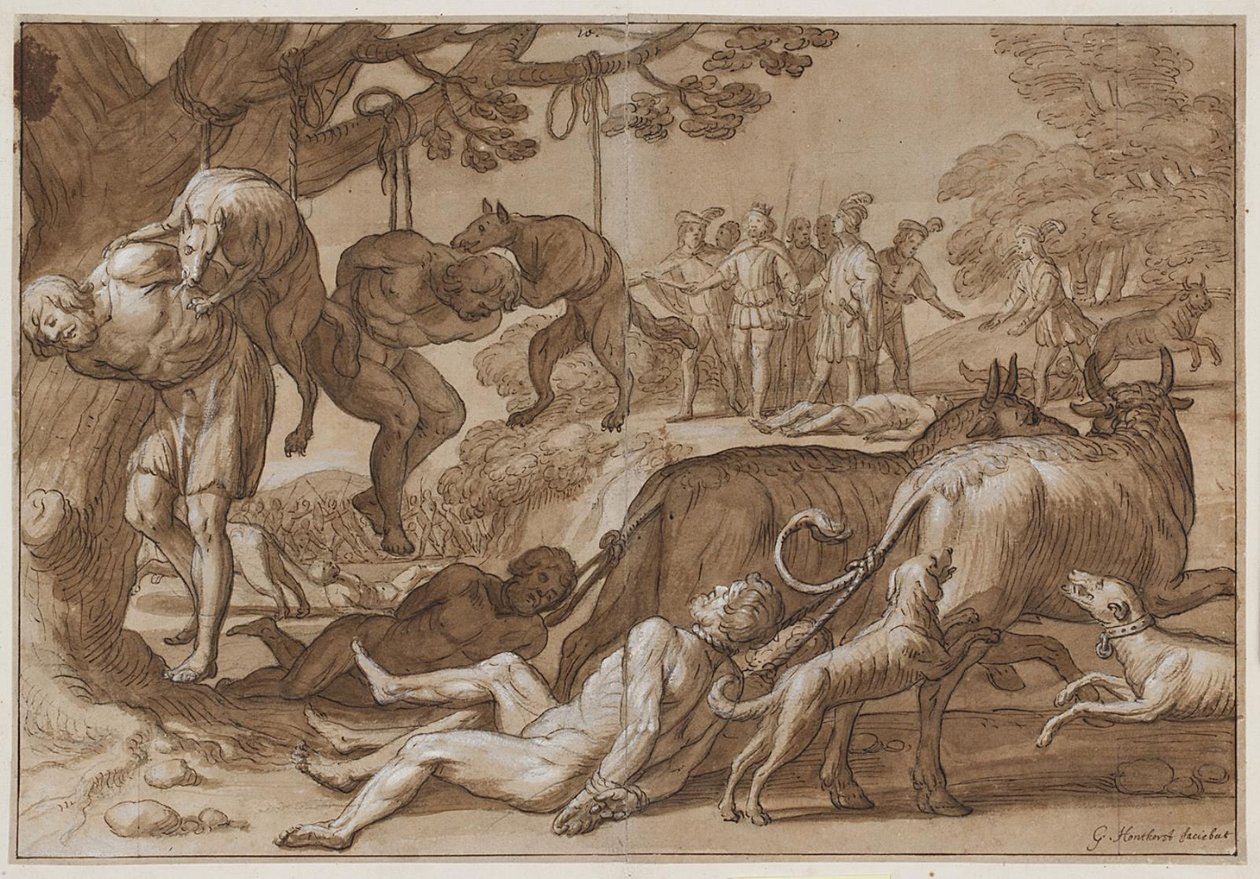 Kuningas Jarmeric asettaa vangitut wendit kidutukseen tekijältä Gerard van Honthorst
