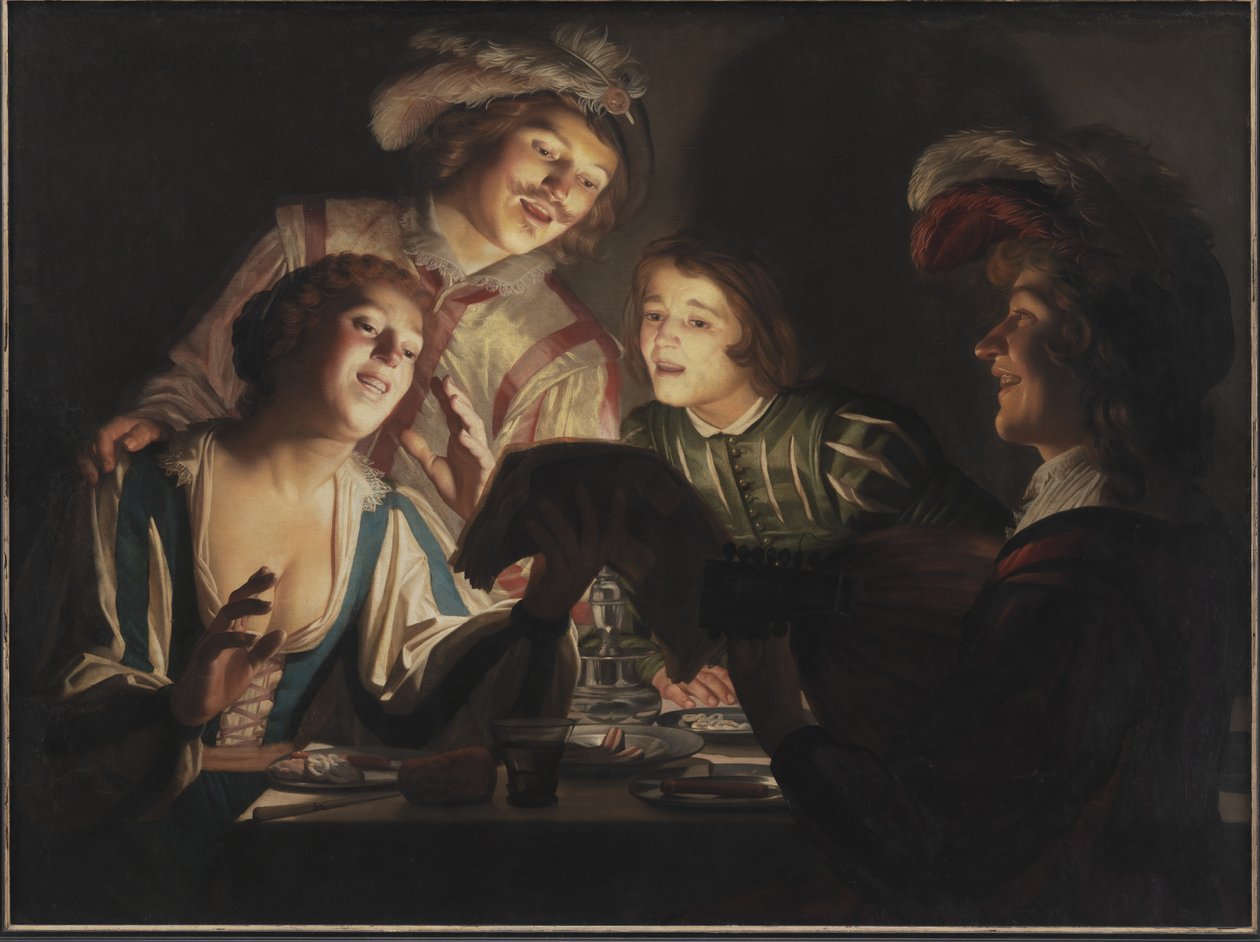 Musiikkiryhmä kynttilänvalossa tekijältä Gerard van Honthorst