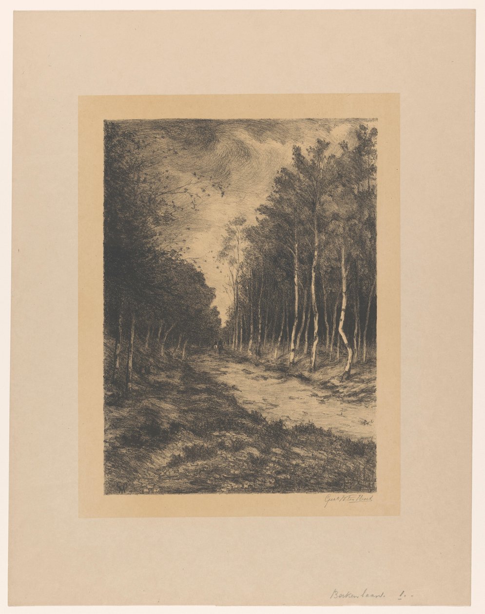 Metsäpolku kahdella ratsastajalla Berkenlaan (otsikko esineessä) tekijältä Gerarda Wilhelmina ten Hoet (signed by artist)