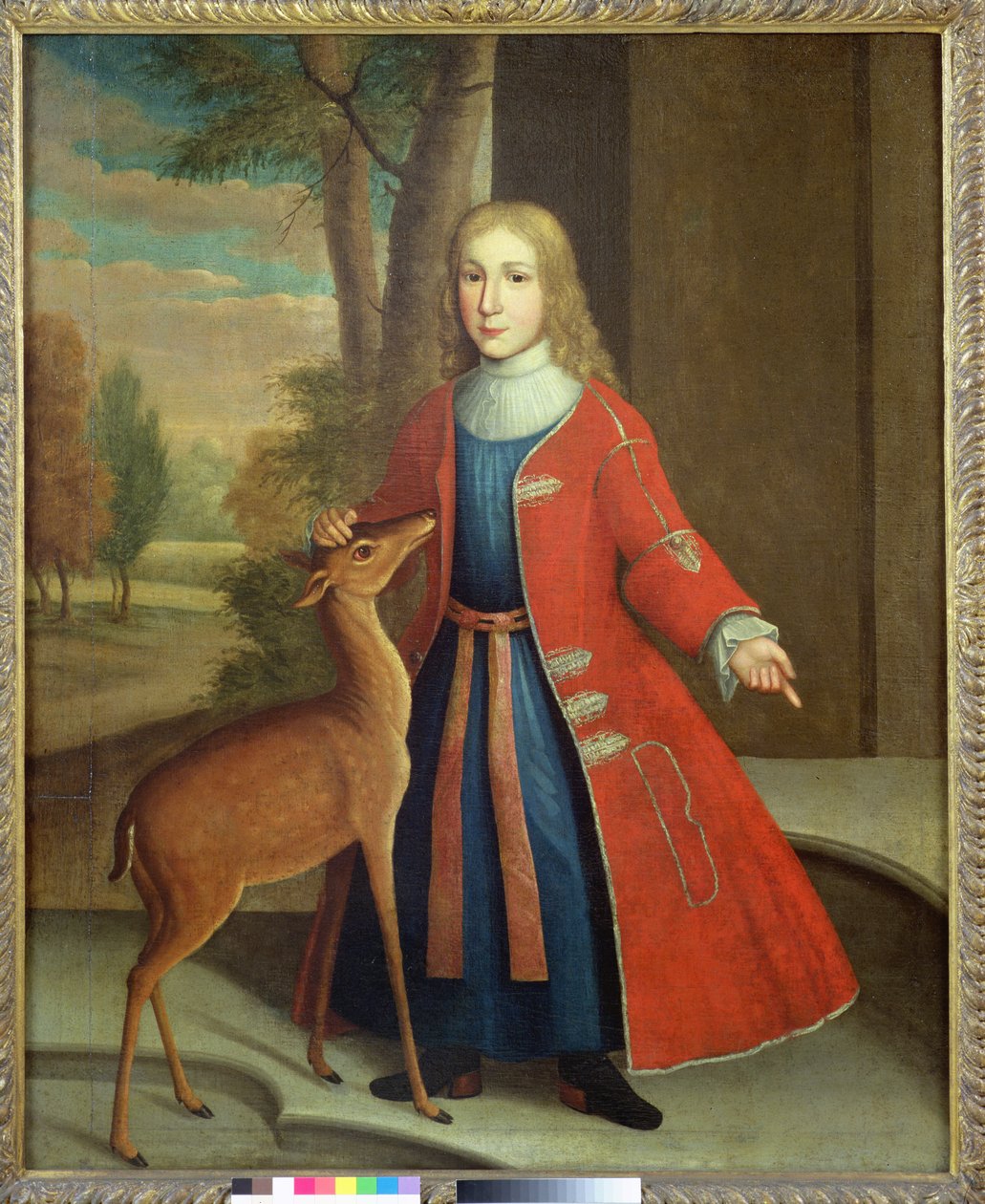 De Peyster Boy with a Fawn, n. 1730-35 (öljy pellavalle) tekijältä Gerardus I Duyckinck