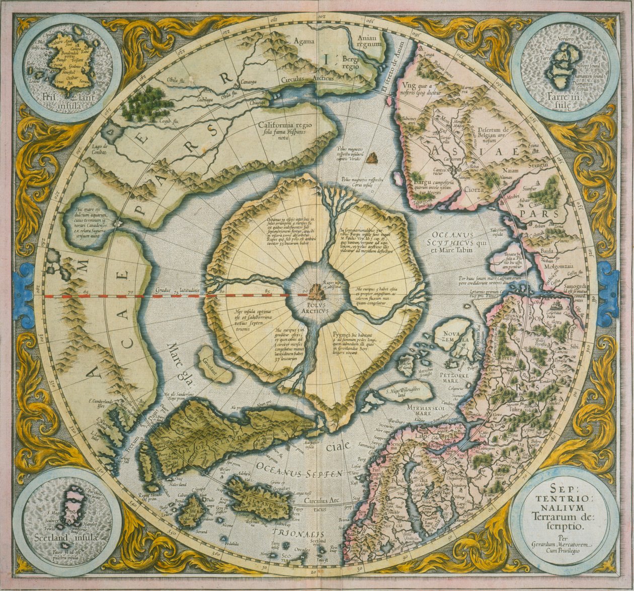 Kuvaus pohjoisesta maisemasta, 1595 tekijältä Gerardus Mercator