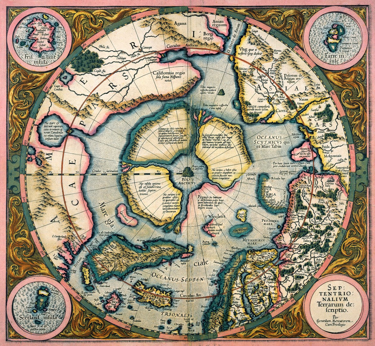 Arktisen alueen kartta, 1595 tekijältä Gerardus Mercator