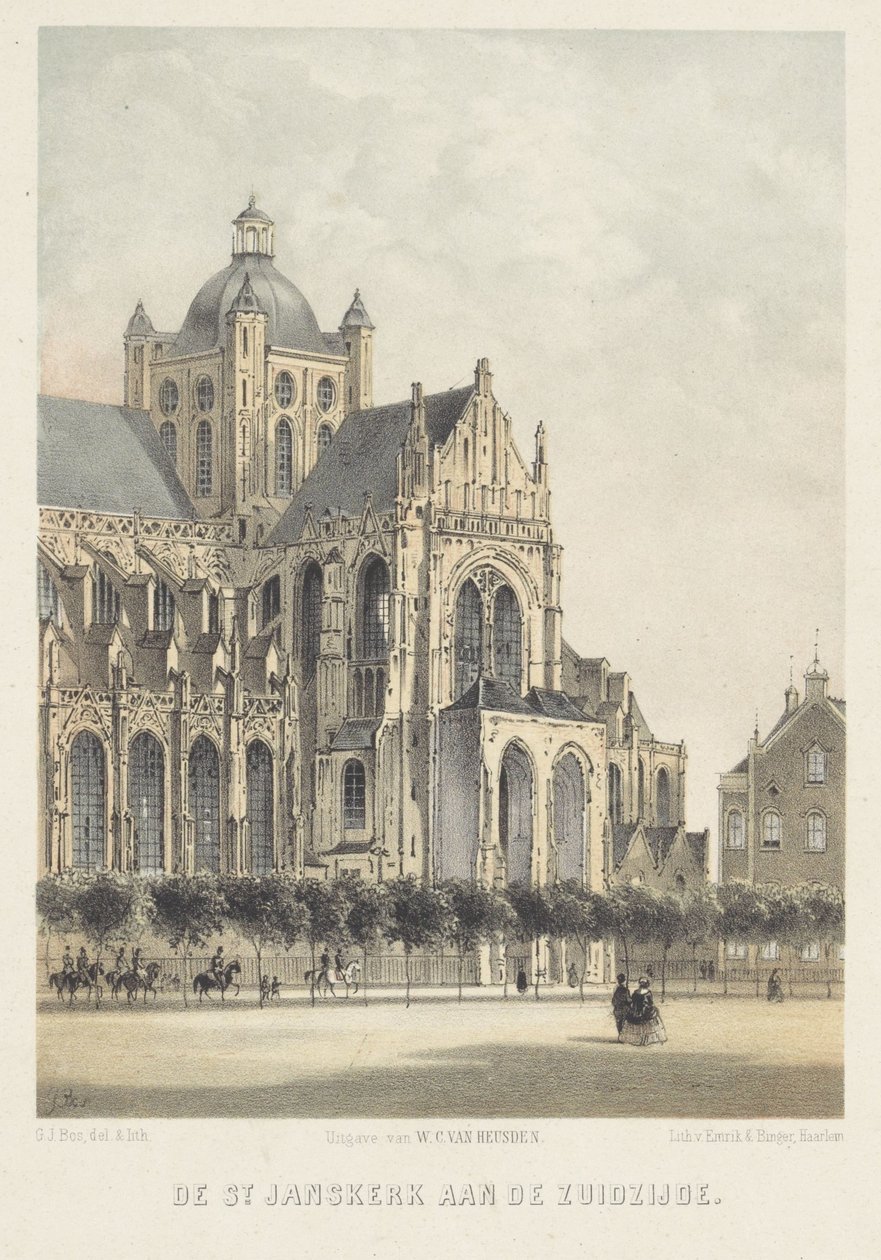 Pyhän Johanneksen kirkko Den Boschissa St. Janskerk eteläpuolella (otsikko esineessä) tekijältä Gerardus Johannes Bos