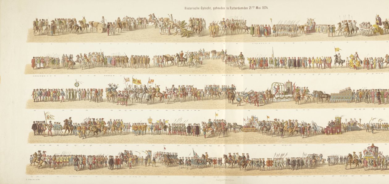 Historiallinen paraati, pidettiin Rotterdamissa 21. toukokuuta 1874 (otsikko esineessä) tekijältä Gerardus Johannes Bos