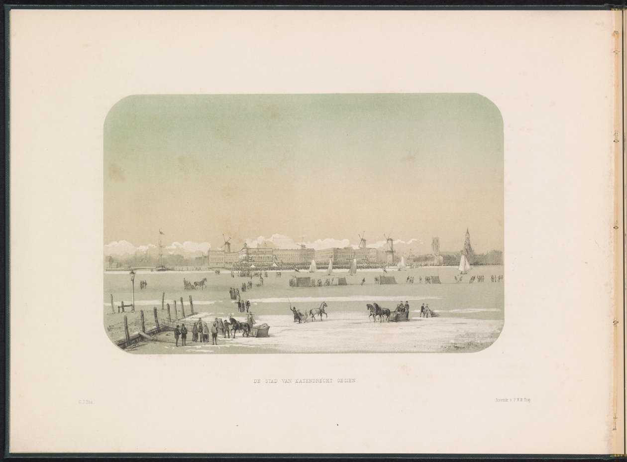 Entreteniment de gel a la Maas a Rotterdam, vist des de Katendrecht, 1855 La ciutat de Katendrecht vista (títol a l