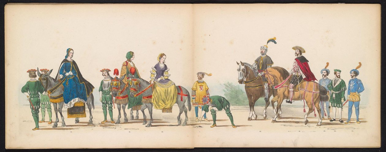 Leidenin opiskelijoiden naamiaiset, 1855 (levy 10) Leidenin opiskelijakunnan jäsenten pukukulkue 12. kesäkuuta 1855 Leidsche Hoogeschool -koulun 280-vuotisjuhlan kunniaksi, ja se kuvaa Kaarle V:n tuloa tekijältä Gerardus Johannes Bos